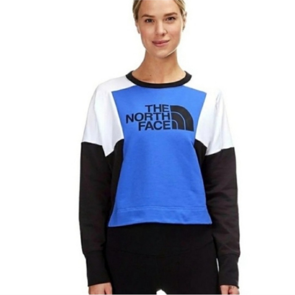 The north face train and logo pullover crop sweatshirt blue black white